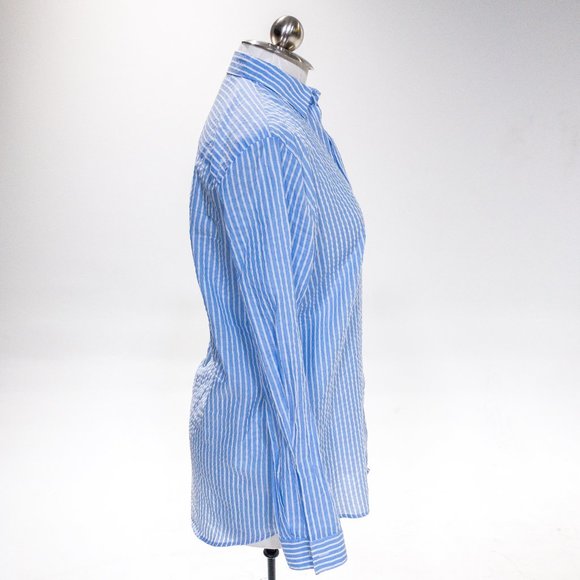 ATM XS / S Summer Seersucker Stripe Button Down Shirt Longsleeve Top July 4th - Picture 5 of 11
